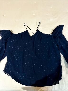Women's Navy Cold-Shoulder Blouse with Delicate Dot Print size small